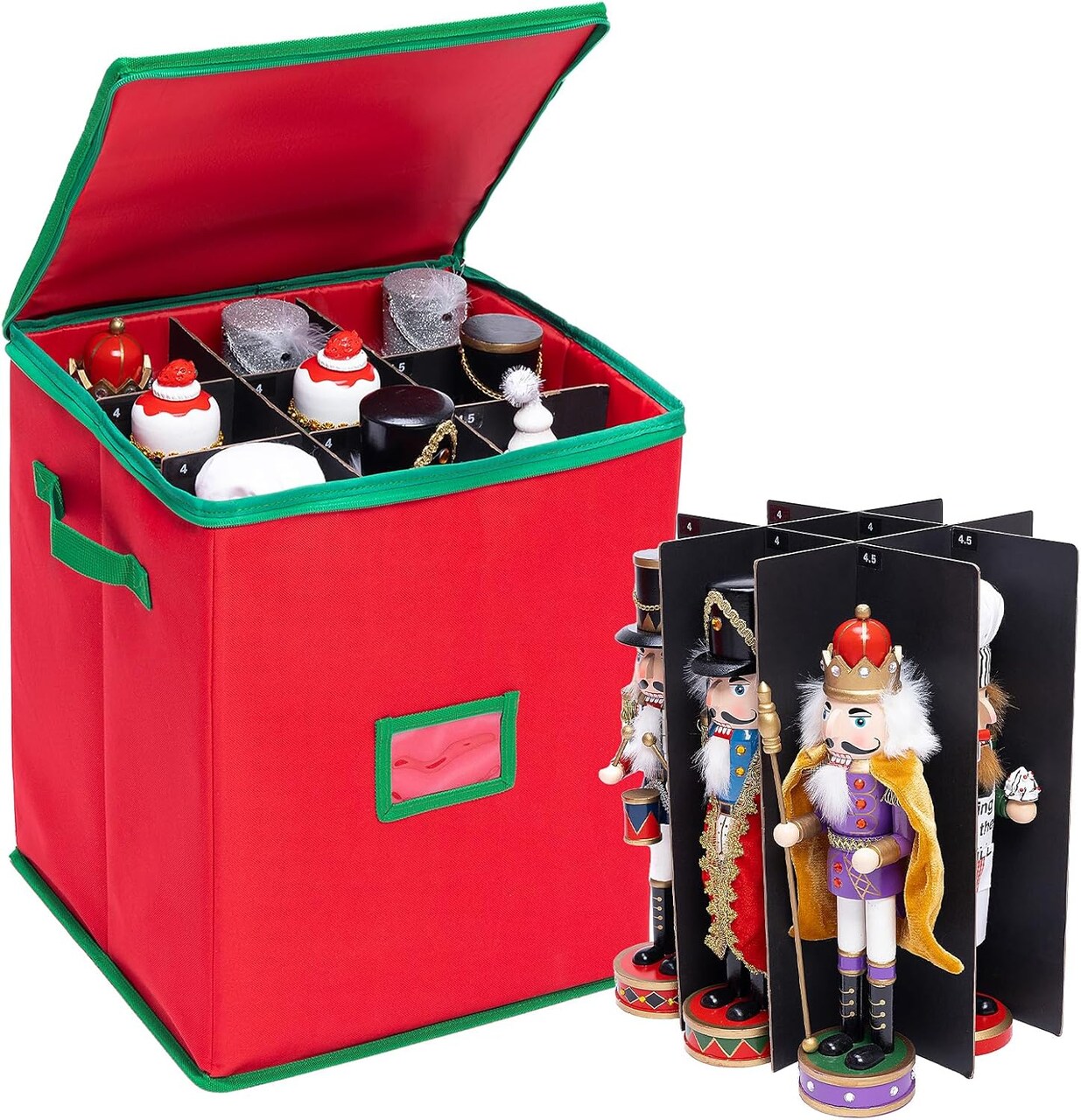 Christmas Nutcracker and Figurine Collectible Storage Box Containers Holiday Decor Organizer, Stores Up to 16 inch Tall Nutcrackers, Carolers, Santa Figure, Nut Cracker Ornaments, 17x13.25x12.75